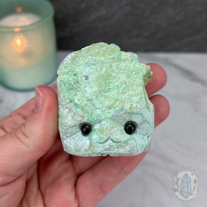 Green Moonstone with Black Tourmaline Hedgehog Specimen