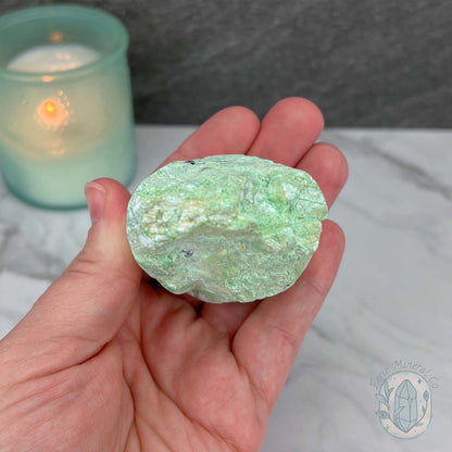 Green Moonstone with Black Tourmaline Hedgehog Specimen