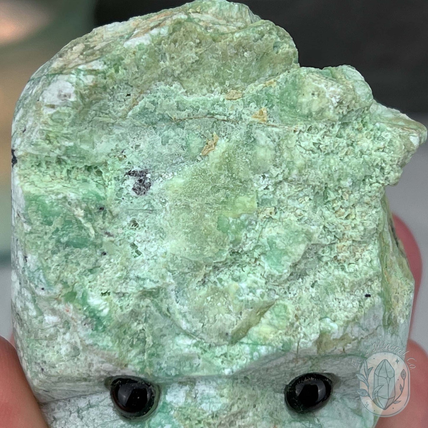 Green Moonstone with Black Tourmaline Hedgehog Specimen