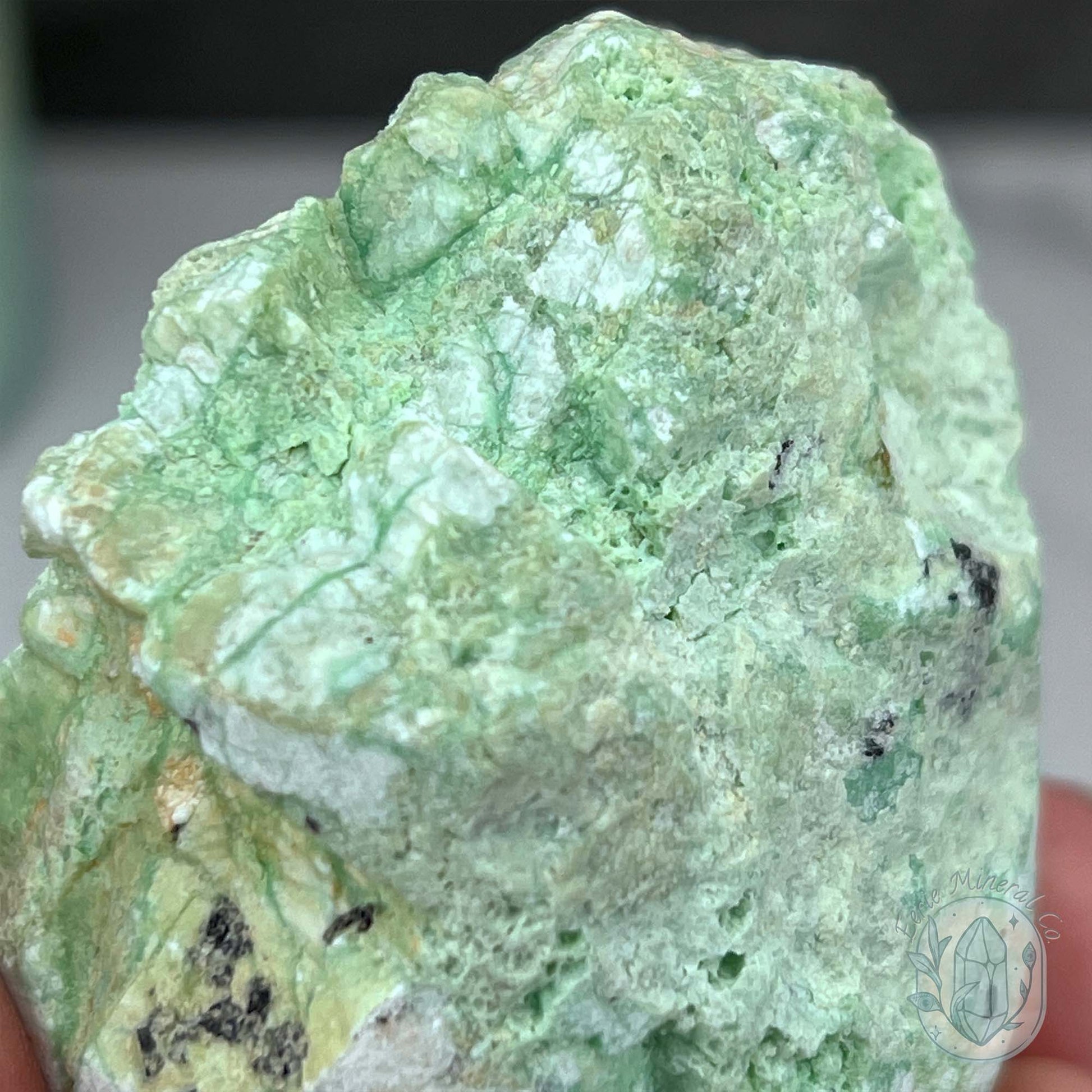 Green Moonstone with Black Tourmaline Hedgehog Specimen