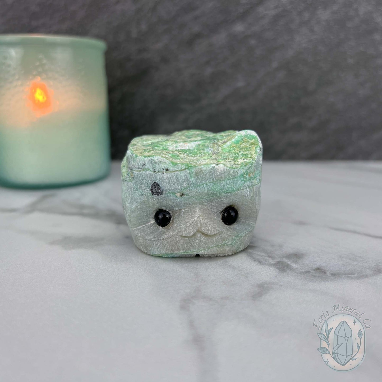 Green Moonstone with Black Tourmaline Hedgehog Specimen