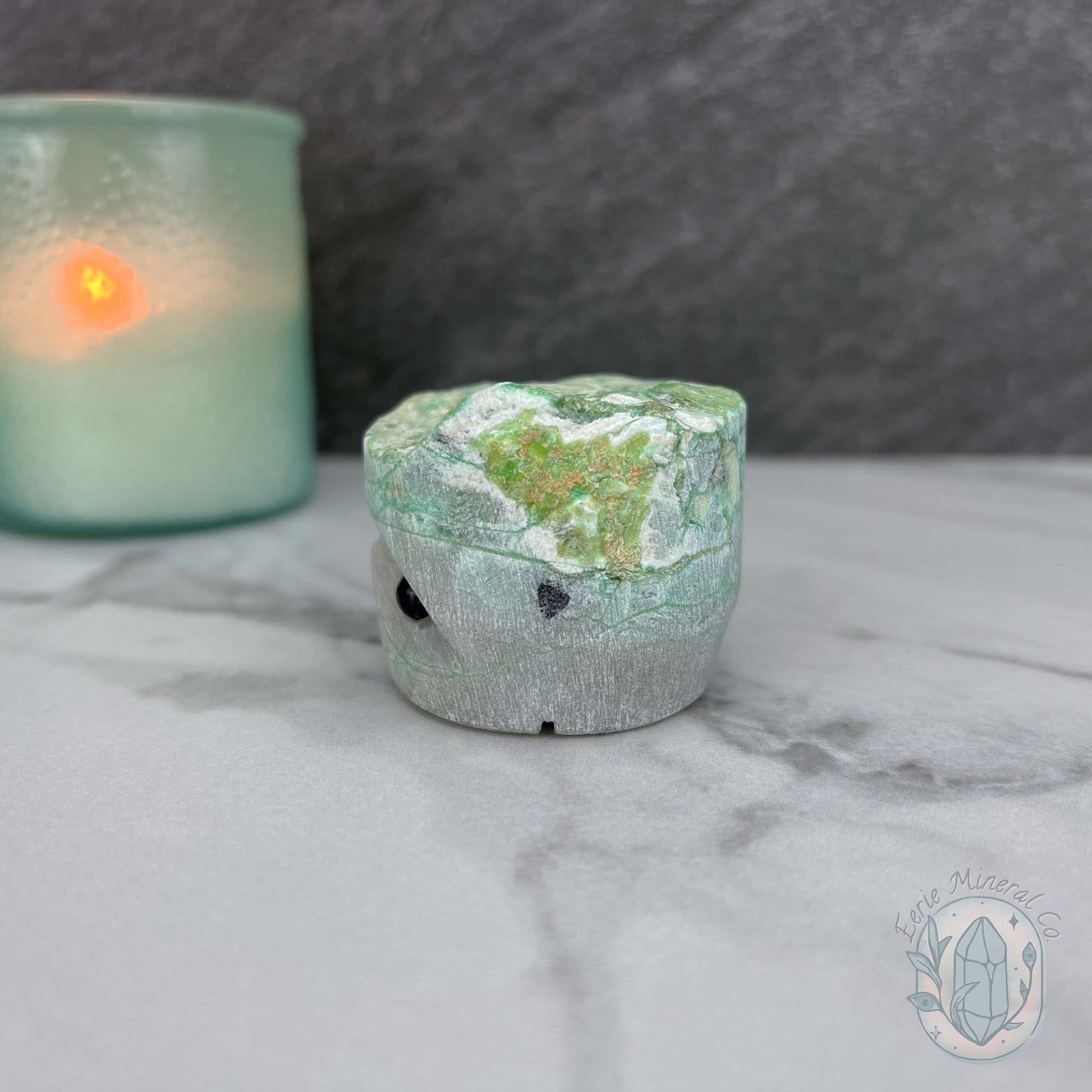 Green Moonstone with Black Tourmaline Hedgehog Specimen