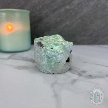 Green Moonstone with Black Tourmaline Hedgehog Specimen