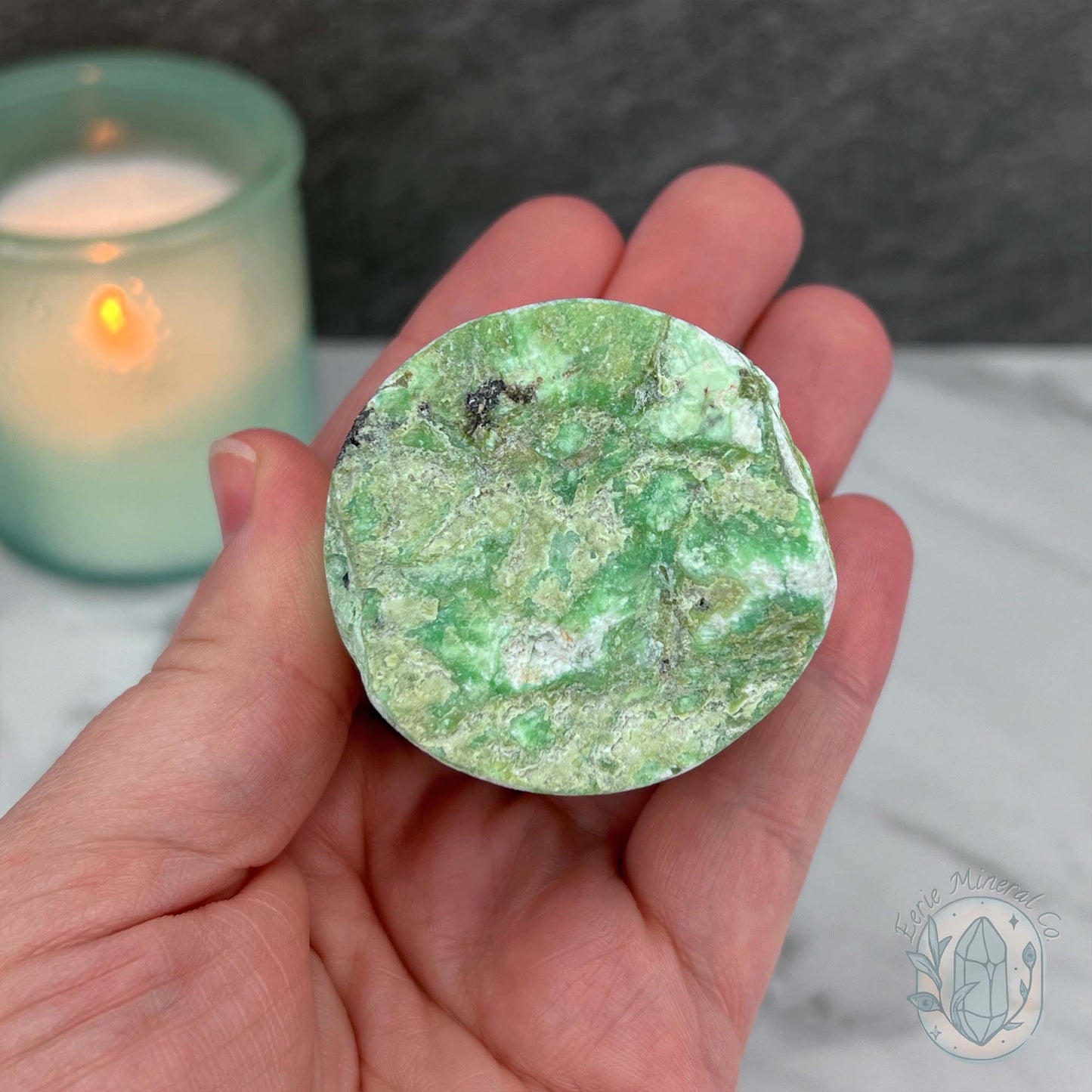 Green Moonstone with Black Tourmaline Hedgehog Specimen