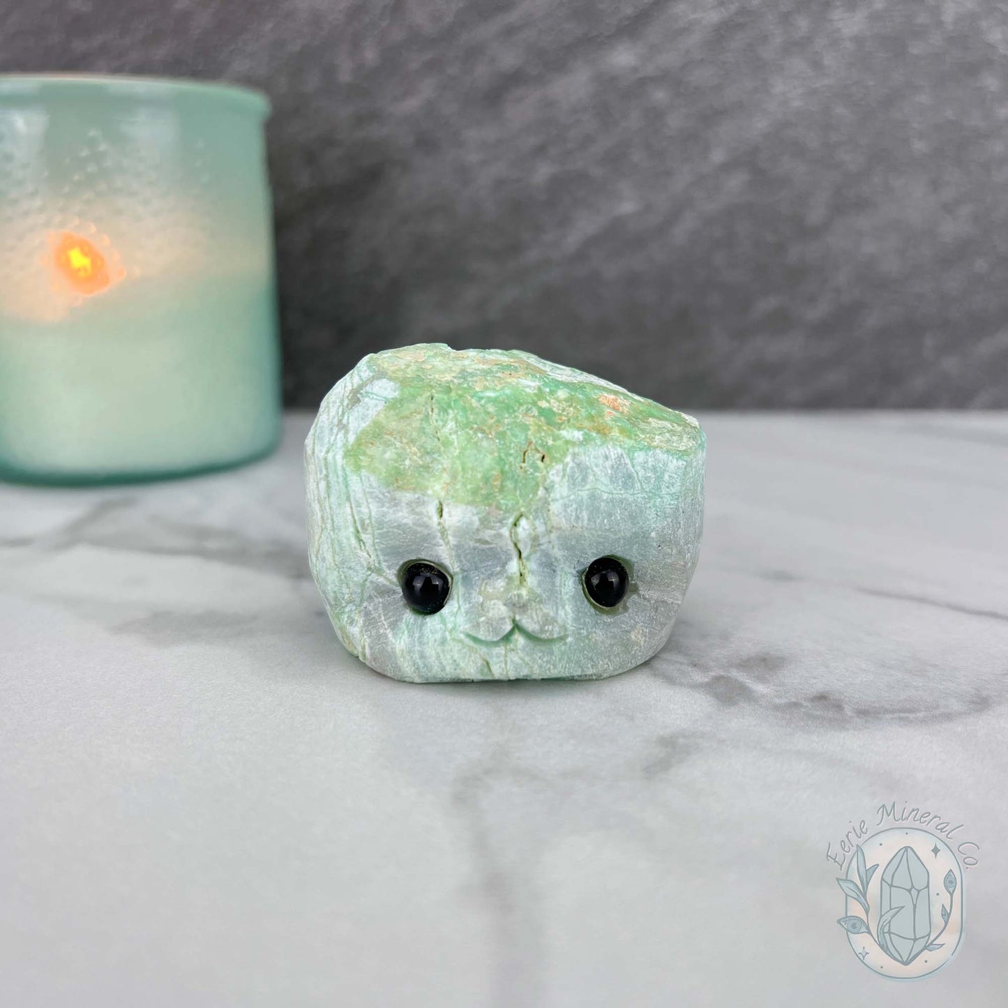 Green Moonstone with Black Tourmaline Hedgehog Specimen