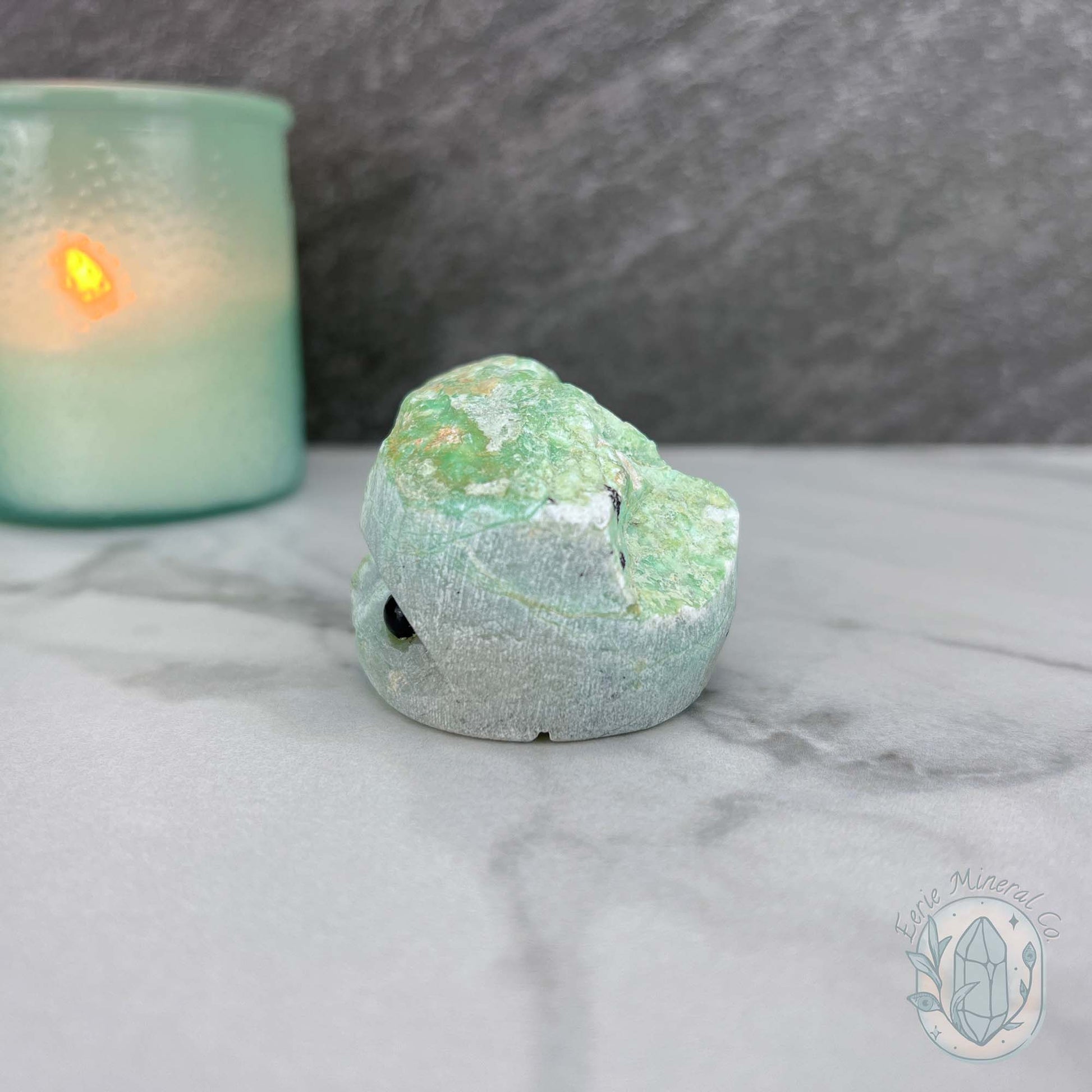 Green Moonstone with Black Tourmaline Hedgehog Specimen