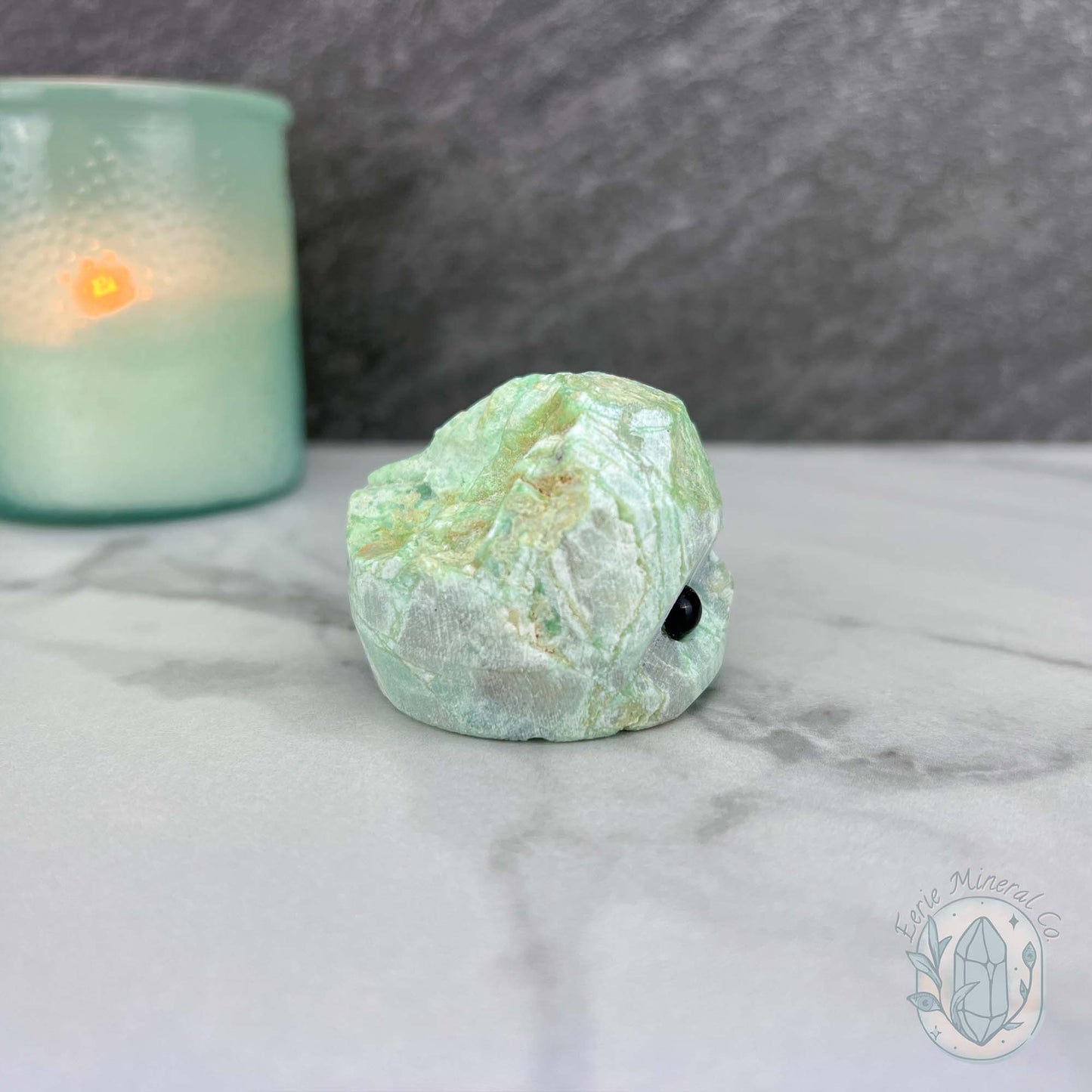Green Moonstone with Black Tourmaline Hedgehog Specimen