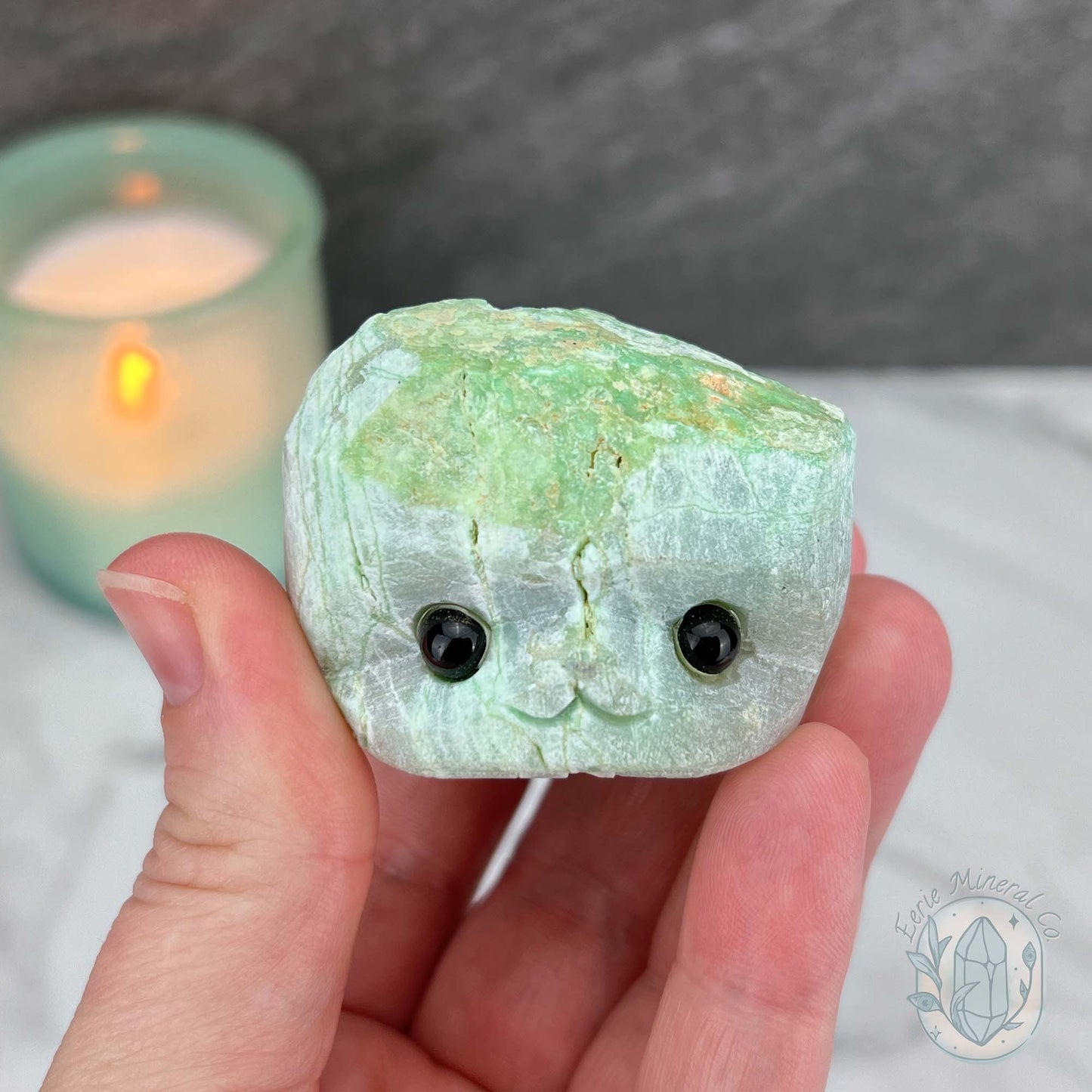 Green Moonstone with Black Tourmaline Hedgehog Specimen