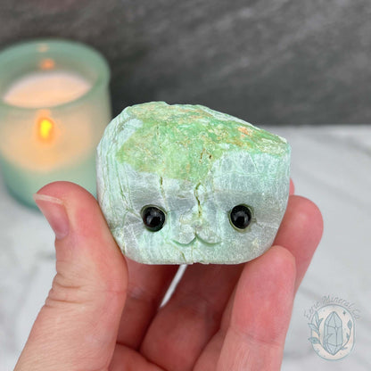 Green Moonstone with Black Tourmaline Hedgehog Specimen