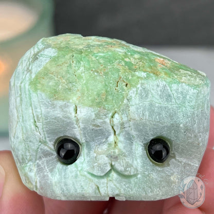 Green Moonstone with Black Tourmaline Hedgehog Specimen