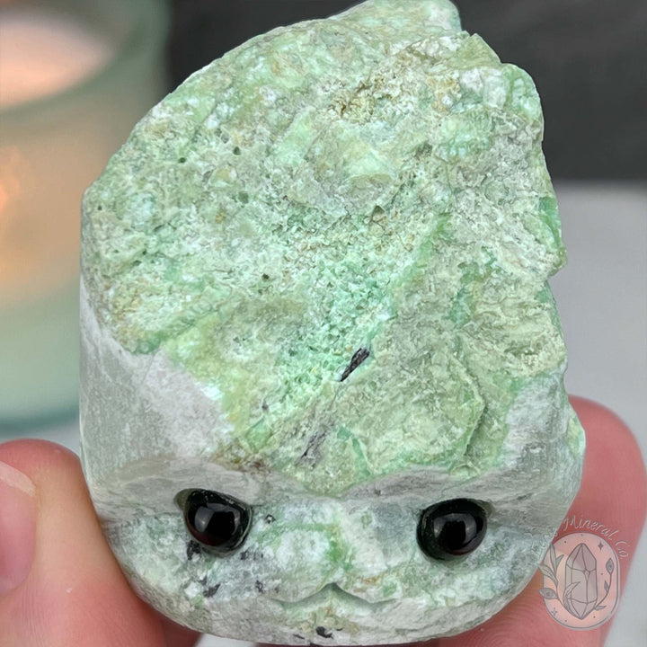 Green Moonstone with Black Tourmaline Hedgehog Specimen