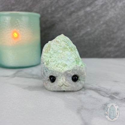 Green Moonstone with Black Tourmaline Hedgehog Specimen