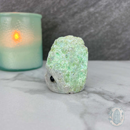 Green Moonstone with Black Tourmaline Hedgehog Specimen