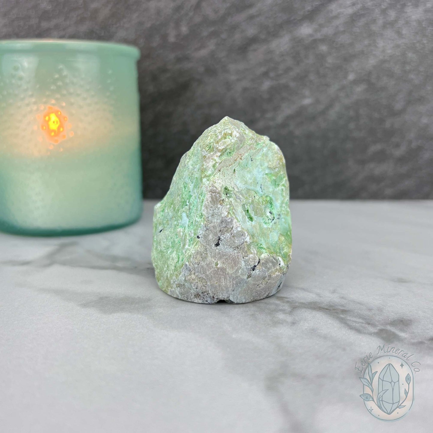 Green Moonstone with Black Tourmaline Hedgehog Specimen