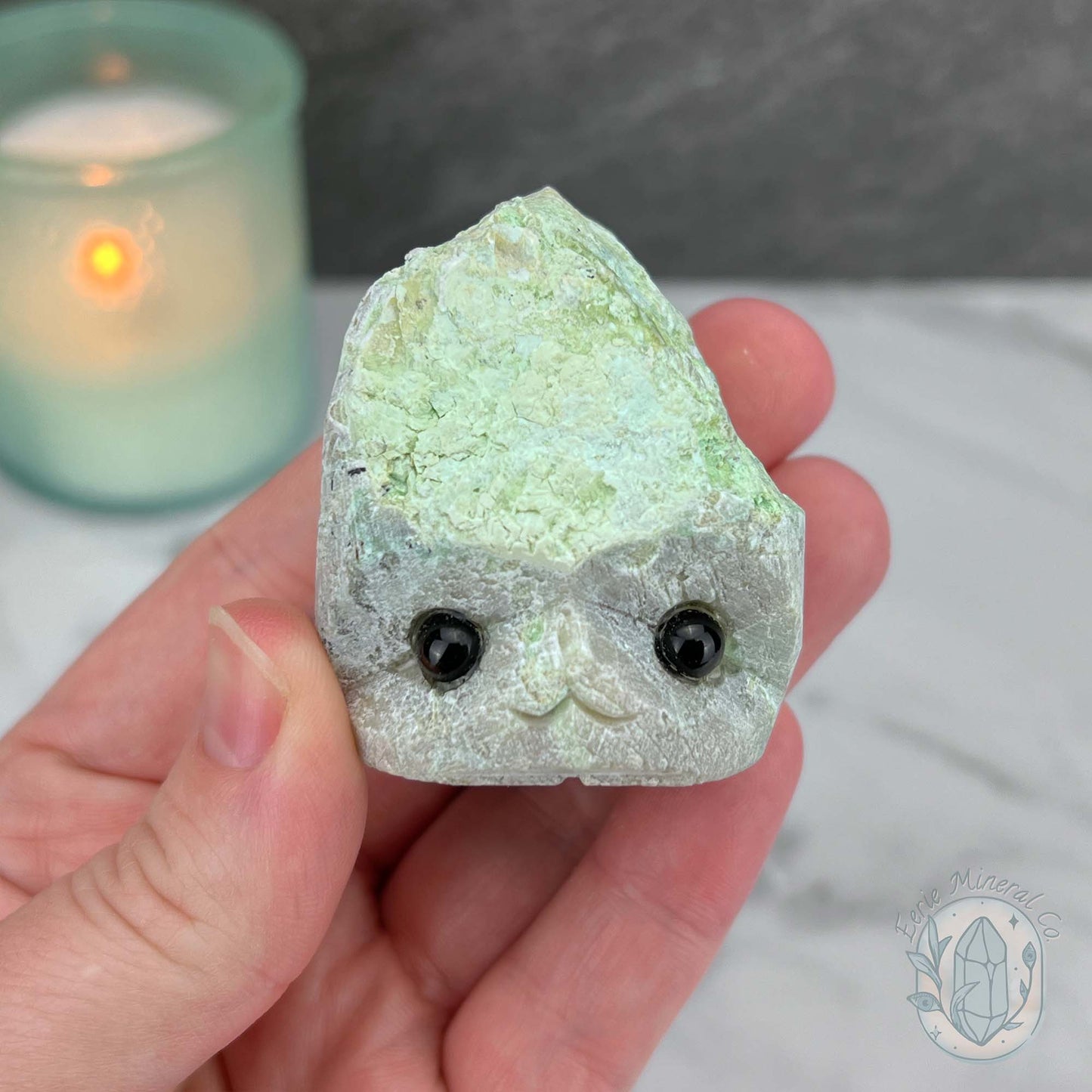 Green Moonstone with Black Tourmaline Hedgehog Specimen