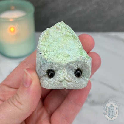Green Moonstone with Black Tourmaline Hedgehog Specimen