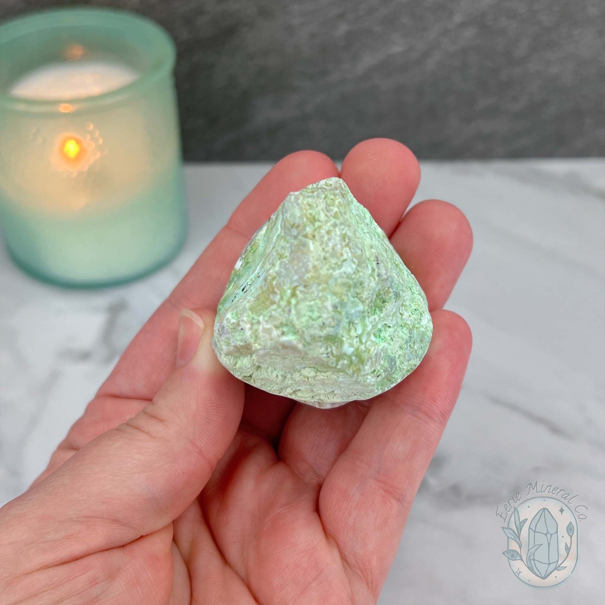 Green Moonstone with Black Tourmaline Hedgehog Specimen