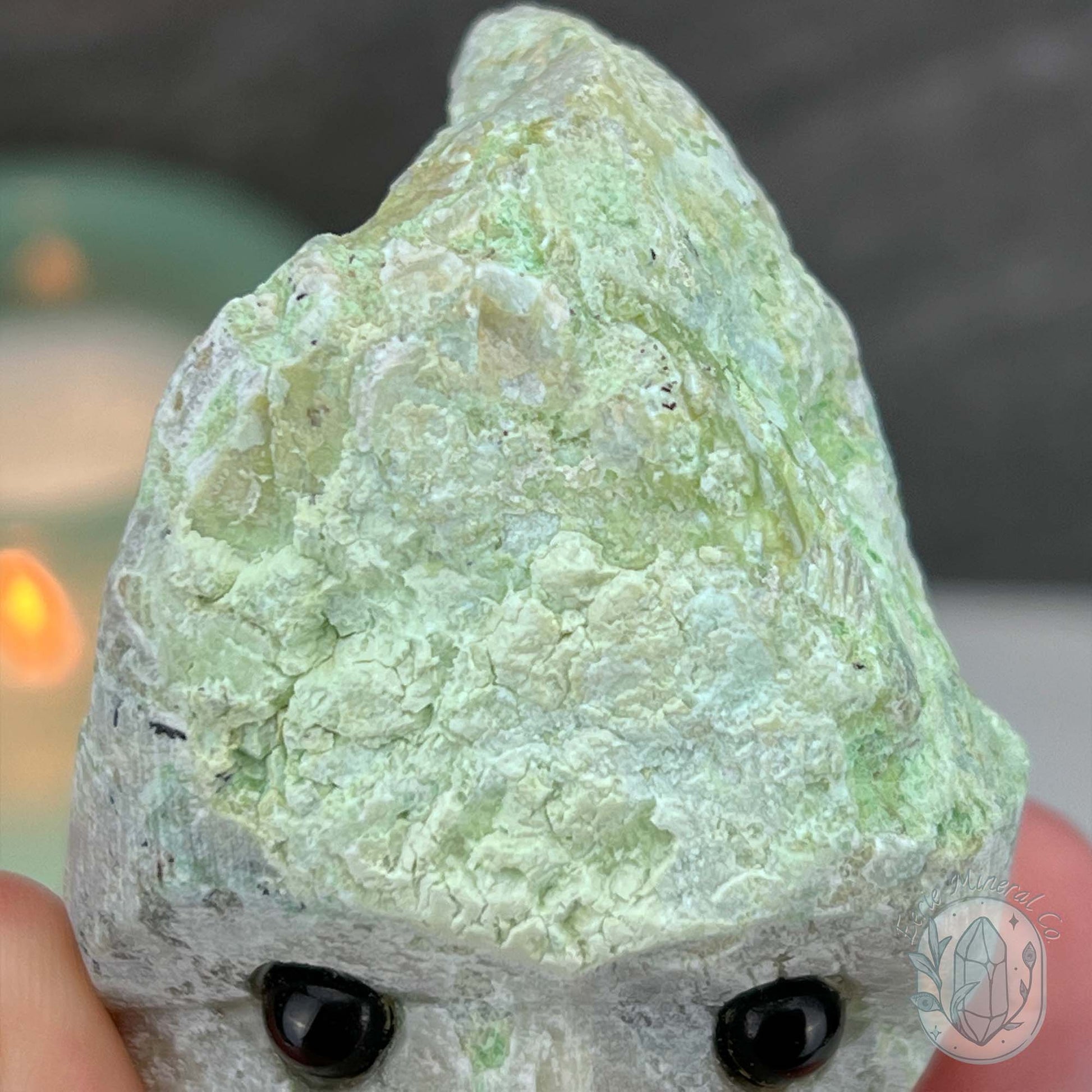 Green Moonstone with Black Tourmaline Hedgehog Specimen