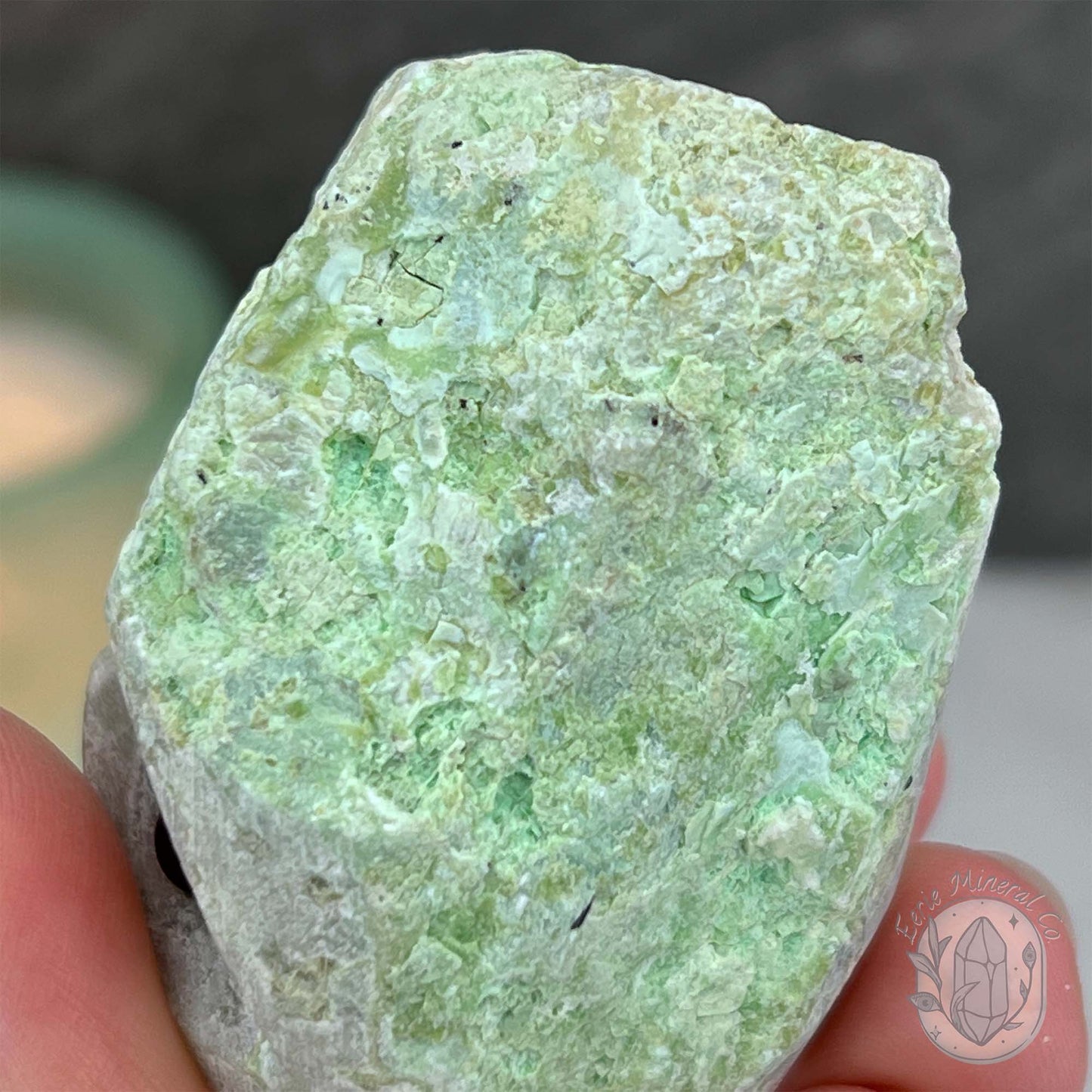 Green Moonstone with Black Tourmaline Hedgehog Specimen