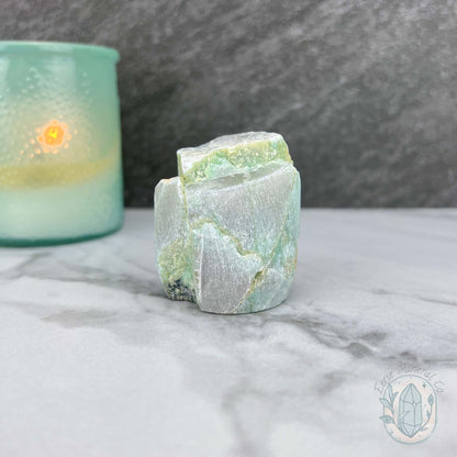 Green Moonstone with Black Tourmaline Hedgehog Specimen