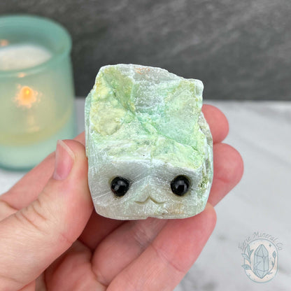 Green Moonstone with Black Tourmaline Hedgehog Specimen