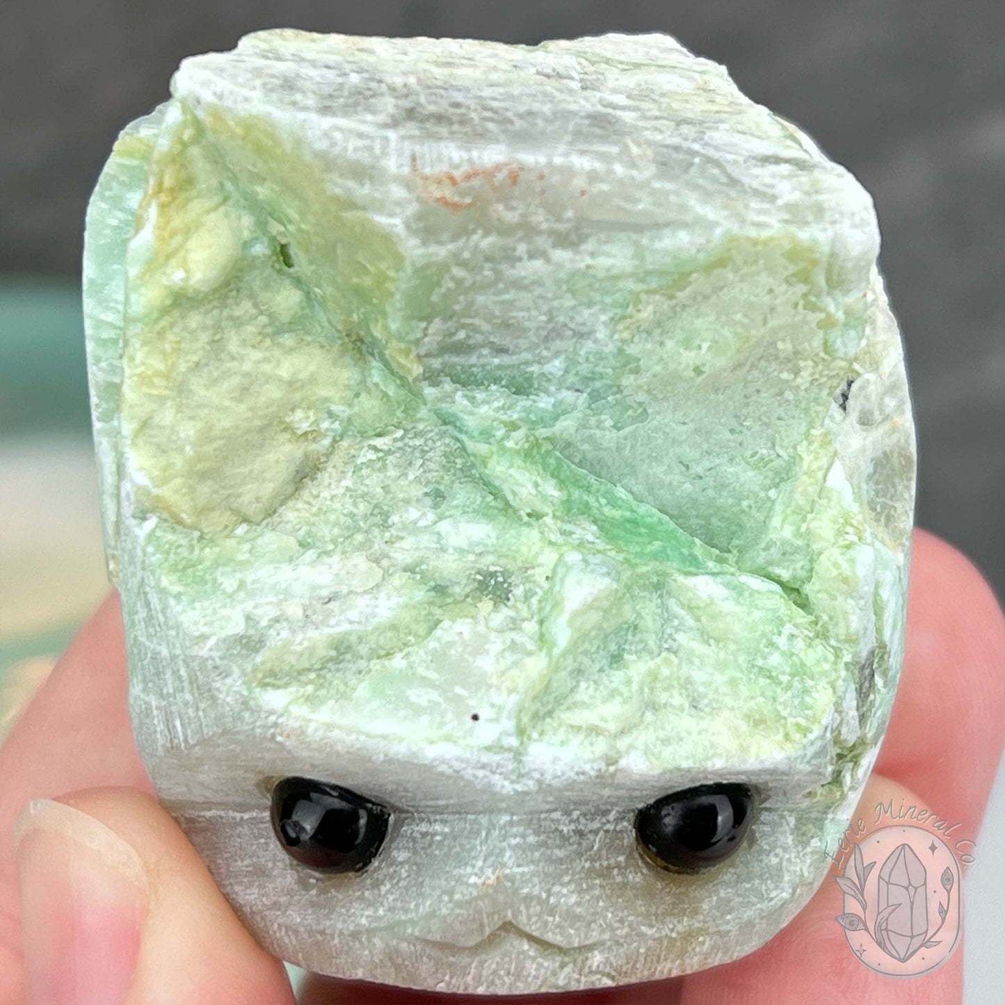 Green Moonstone with Black Tourmaline Hedgehog Specimen