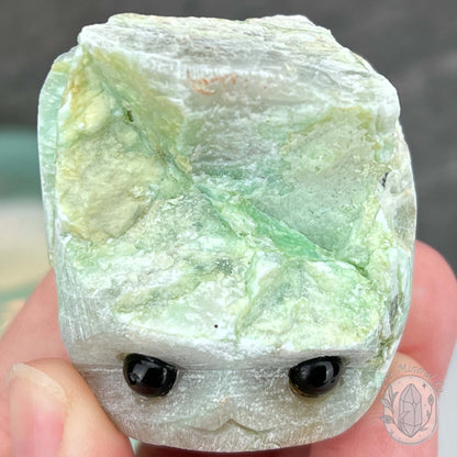 Green Moonstone with Black Tourmaline Hedgehog Specimen