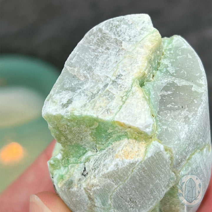 Green Moonstone with Black Tourmaline Hedgehog Specimen