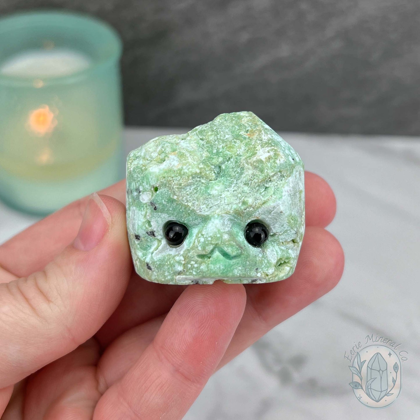 Green Moonstone with Black Tourmaline Hedgehog Specimen