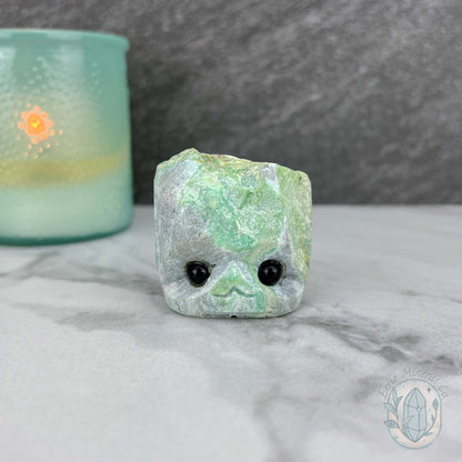 Green Moonstone with Black Tourmaline Hedgehog Specimen