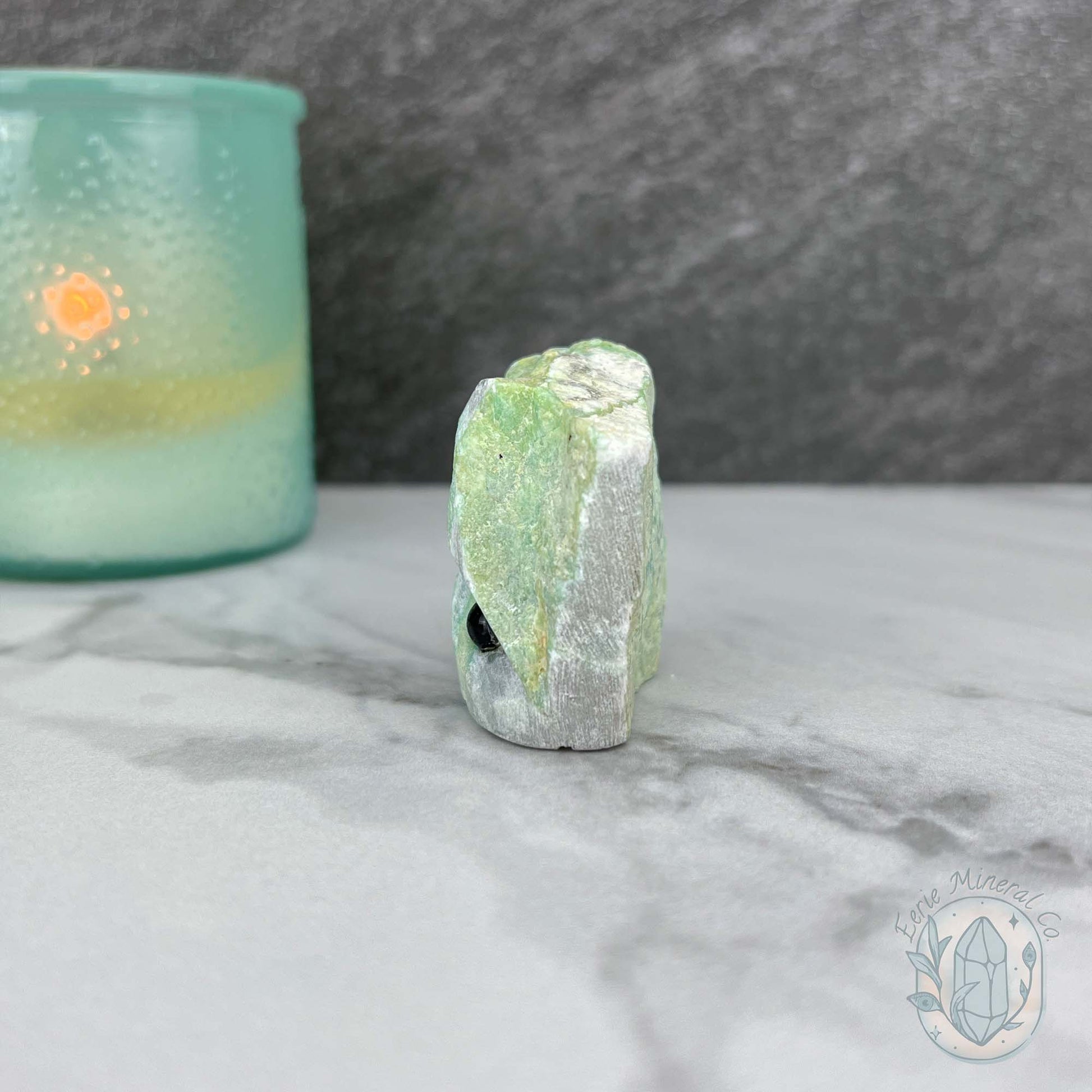 Green Moonstone with Black Tourmaline Hedgehog Specimen
