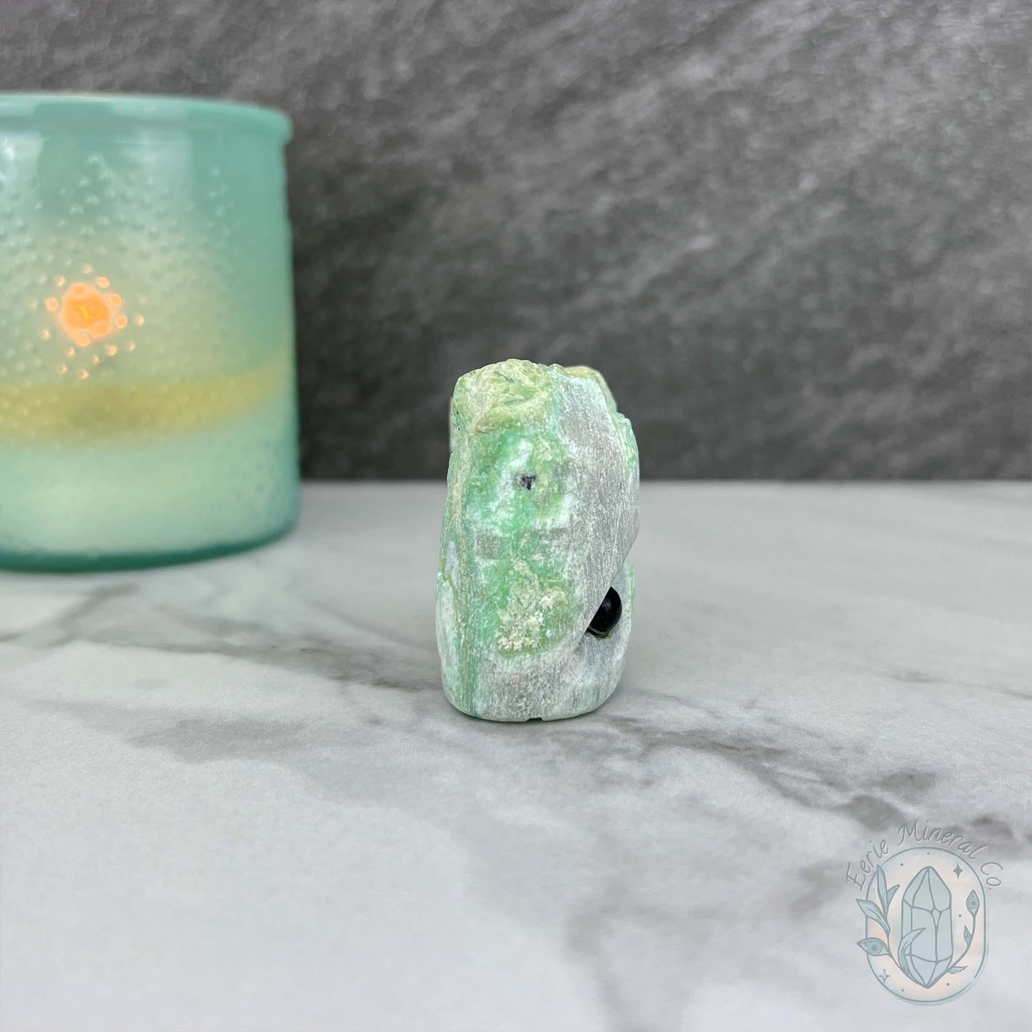 Green Moonstone with Black Tourmaline Hedgehog Specimen