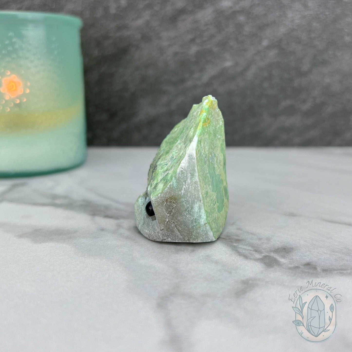 Green Moonstone with Black Tourmaline Hedgehog Specimen