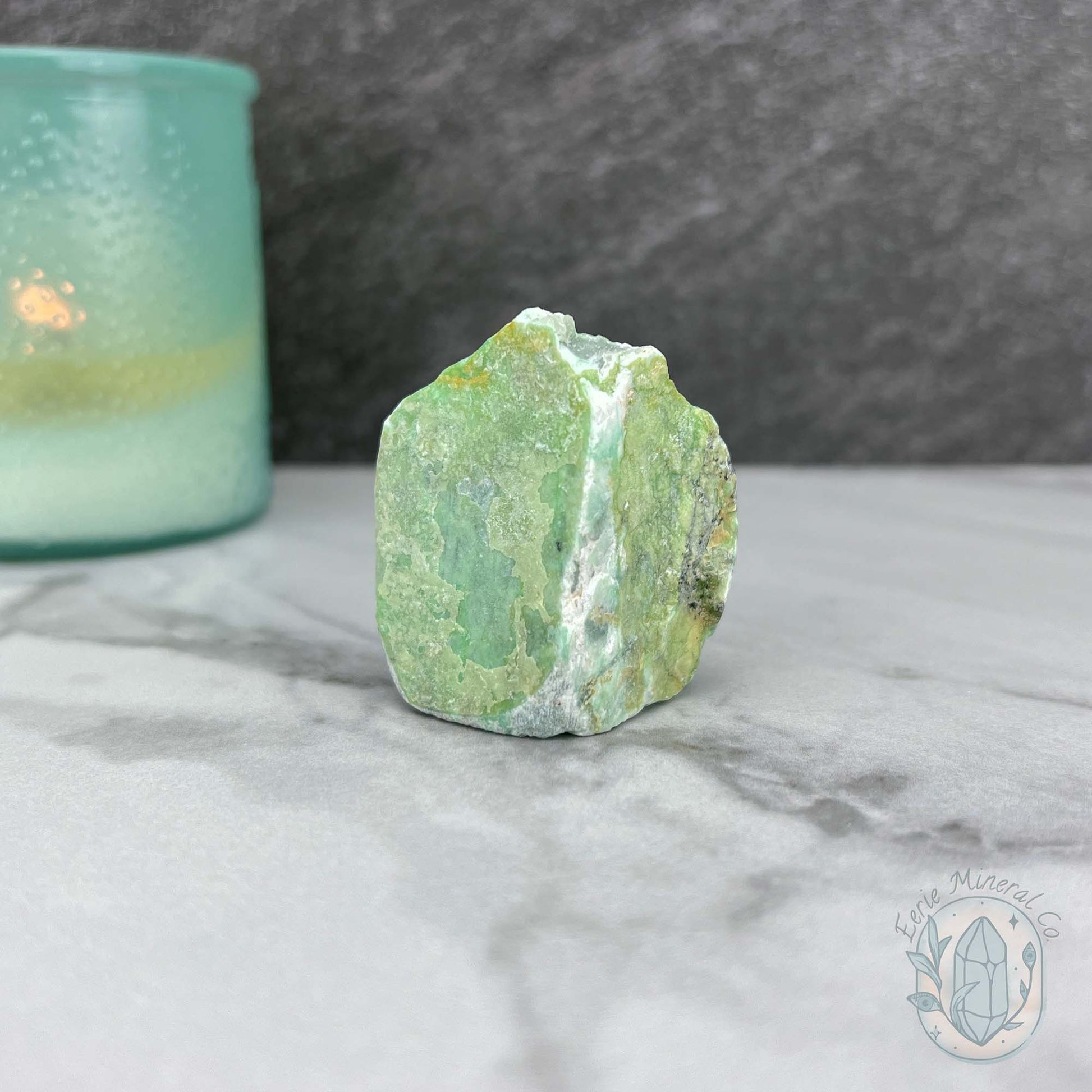 Green Moonstone with Black Tourmaline Hedgehog Specimen