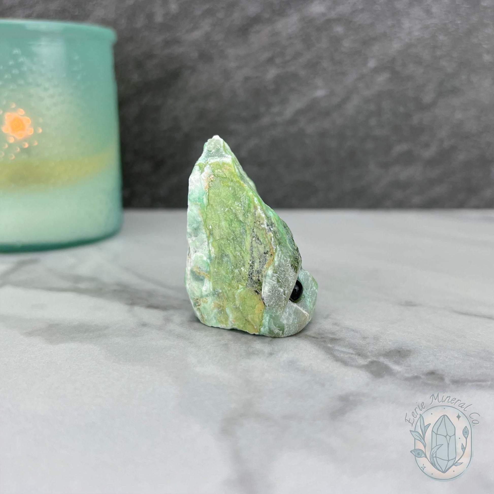 Green Moonstone with Black Tourmaline Hedgehog Specimen