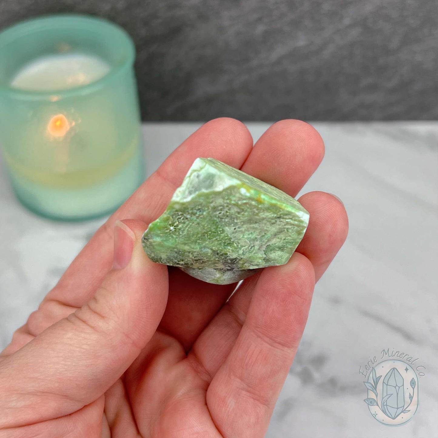 Green Moonstone with Black Tourmaline Hedgehog Specimen