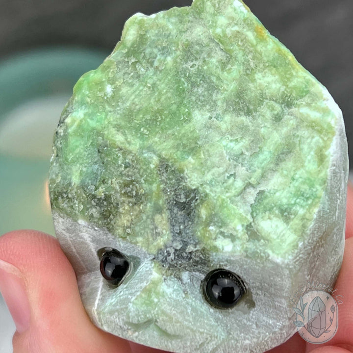 Green Moonstone with Black Tourmaline Hedgehog Specimen