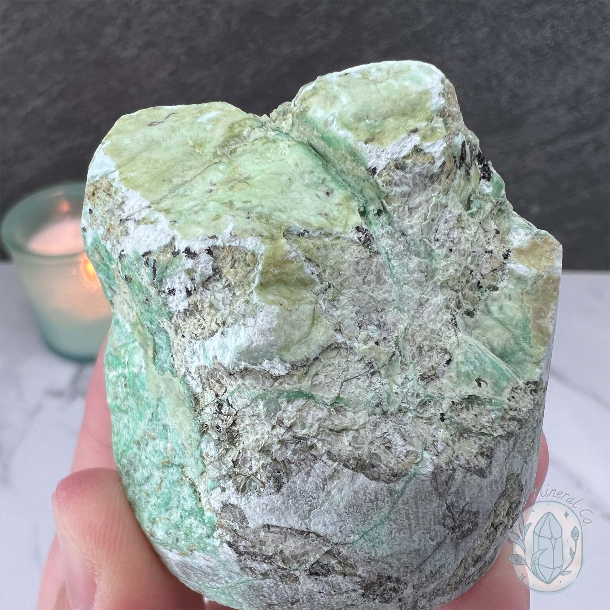 Green Moonstone with Black Tourmaline Hedgehog Specimen