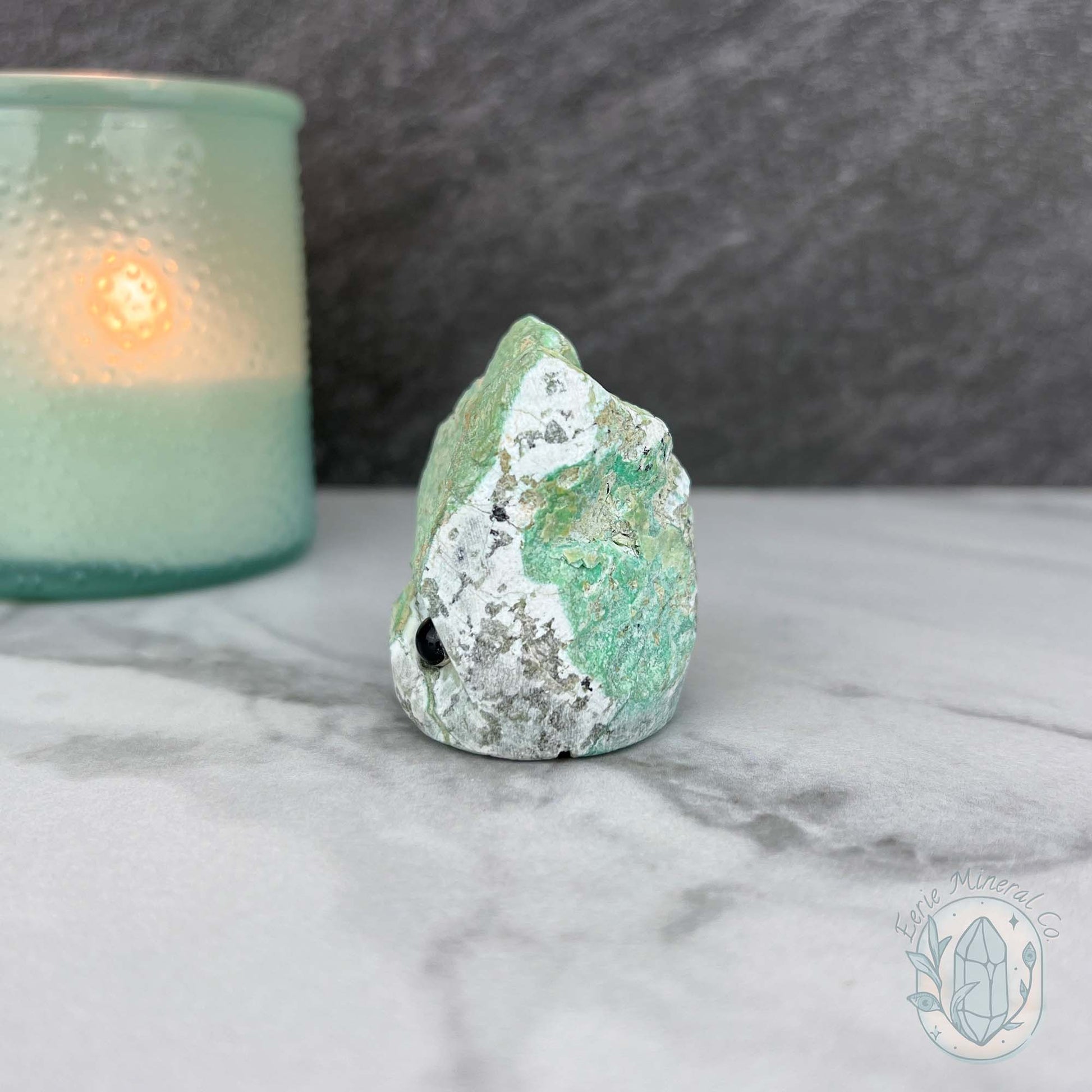 Green Moonstone with Black Tourmaline Hedgehog Specimen