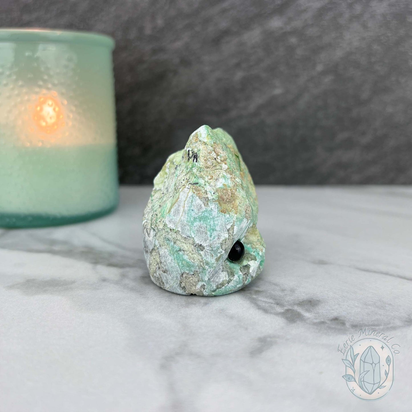 Green Moonstone with Black Tourmaline Hedgehog Specimen