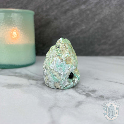 Green Moonstone with Black Tourmaline Hedgehog Specimen