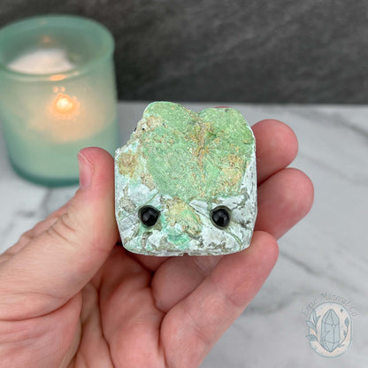 Green Moonstone with Black Tourmaline Hedgehog Specimen