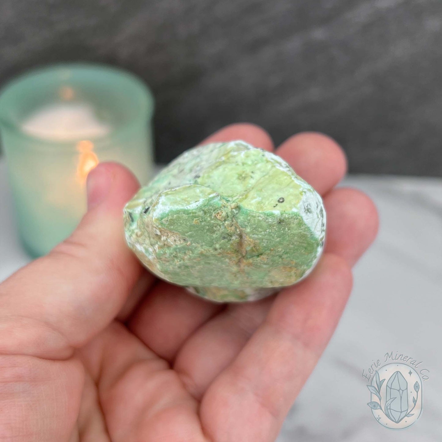 Green Moonstone with Black Tourmaline Hedgehog Specimen