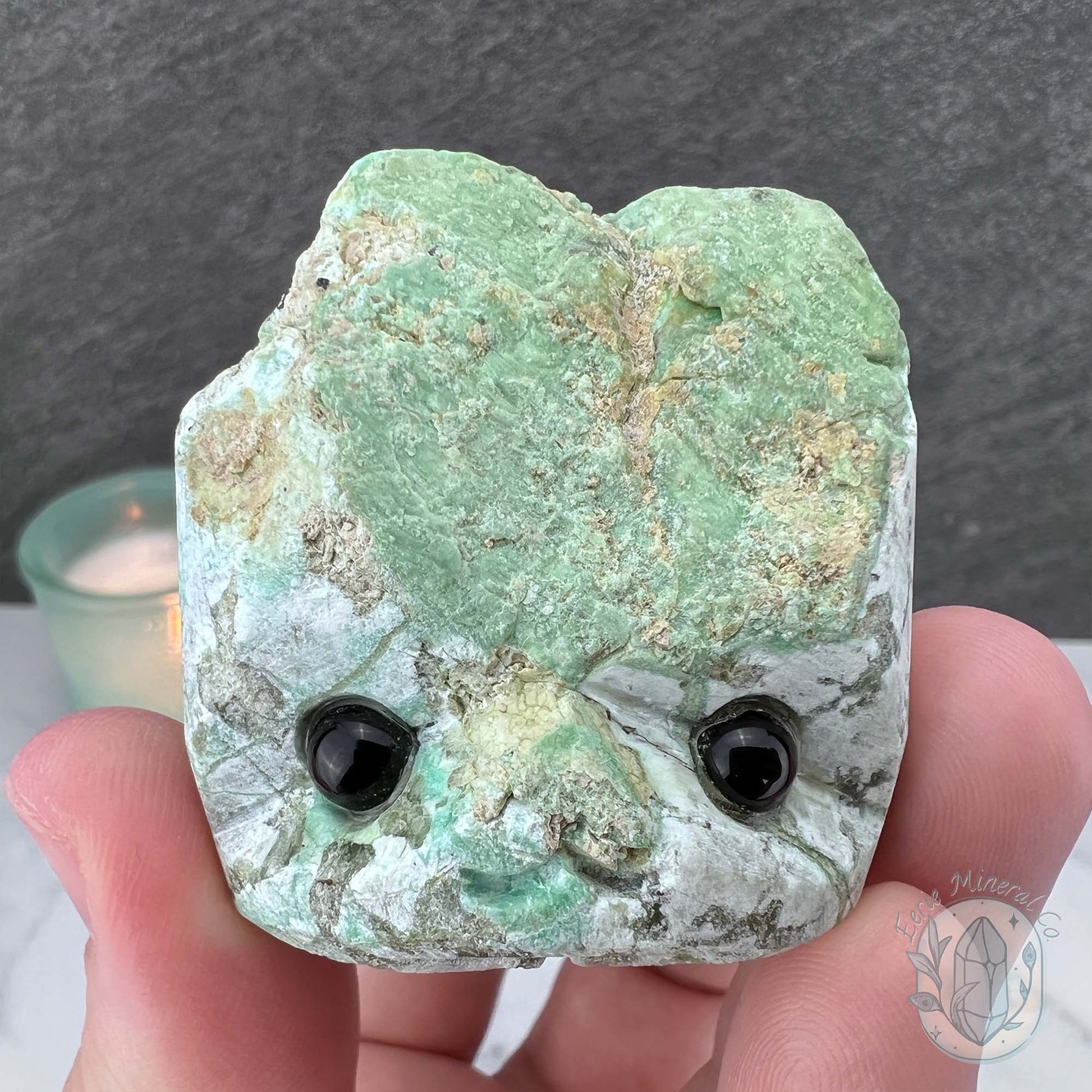 Green Moonstone with Black Tourmaline Hedgehog Specimen