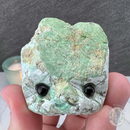 Green Moonstone with Black Tourmaline Hedgehog Specimen