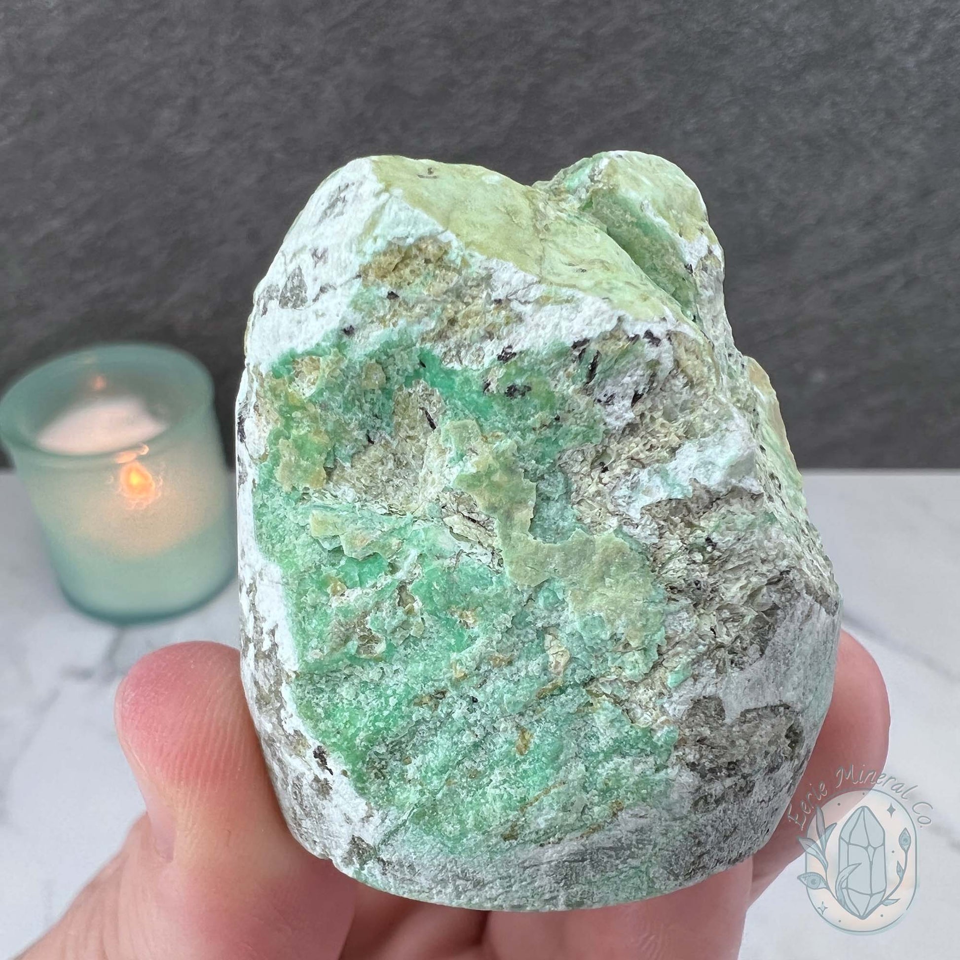 Green Moonstone with Black Tourmaline Hedgehog Specimen