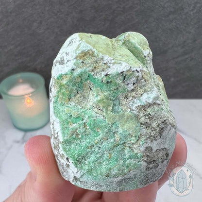 Green Moonstone with Black Tourmaline Hedgehog Specimen