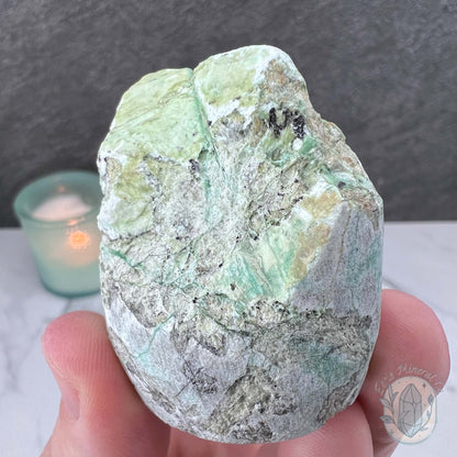 Green Moonstone with Black Tourmaline Hedgehog Specimen