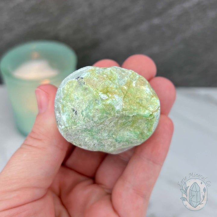 Green Moonstone with Black Tourmaline Hedgehog Specimen