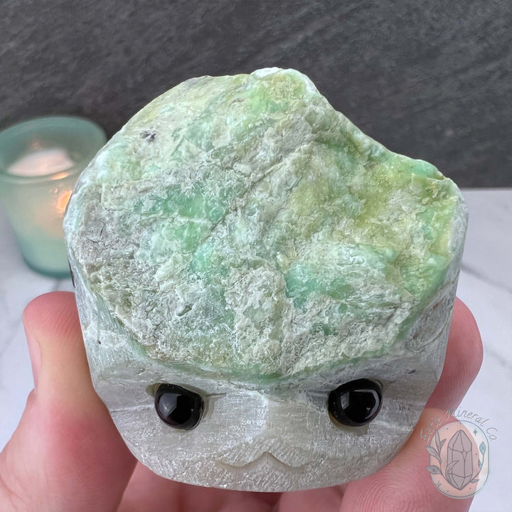 Green Moonstone with Black Tourmaline Hedgehog Specimen